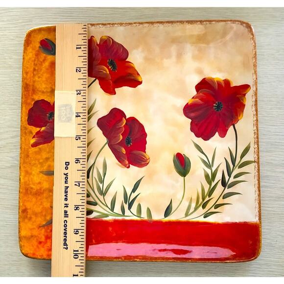 PLATTER-PIER 1 IMPORTS-"Poppies"-Square 10.5" x 10.5"-Earthenware-Hand Painted - Picture 8 of 9